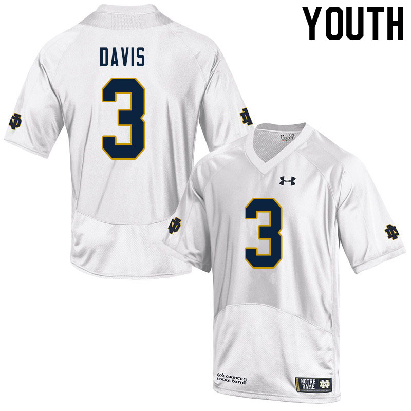 Youth #3 Avery Davis Notre Dame Fighting Irish College Football Jerseys Sale-White - Click Image to Close